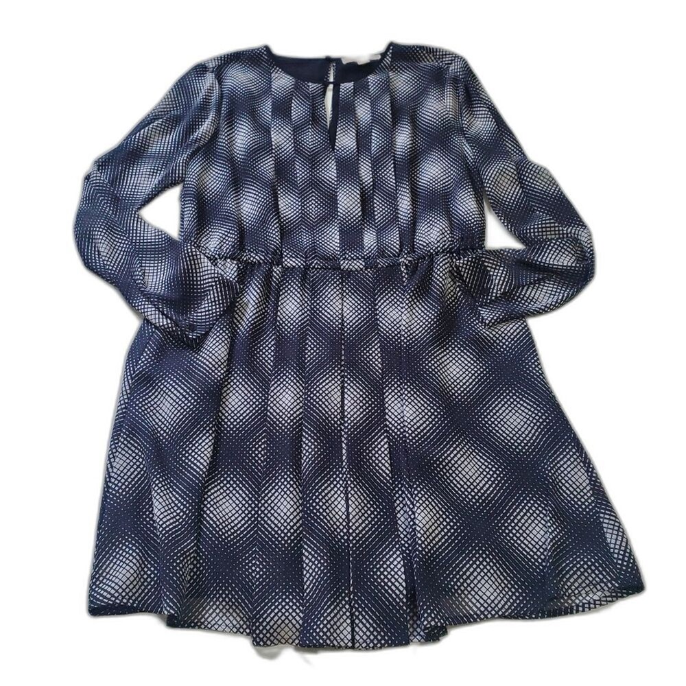 Michael Kors long sleeve dress size L navy blue and white print
